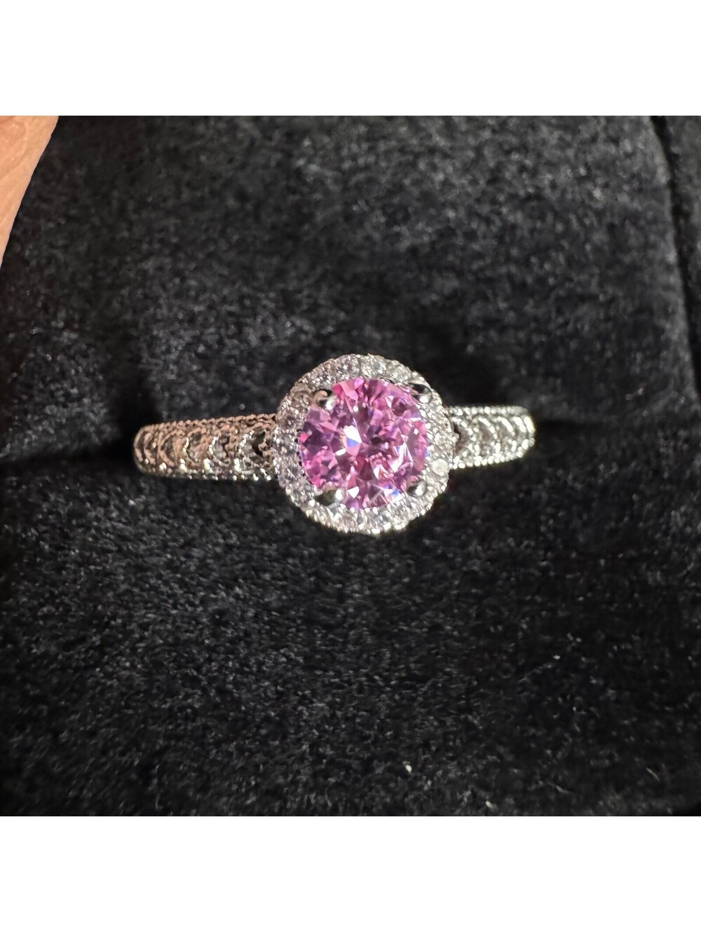 Dainty Silver Tone Cubic Zirconia Ring, October Birthstone, Adjustable Size